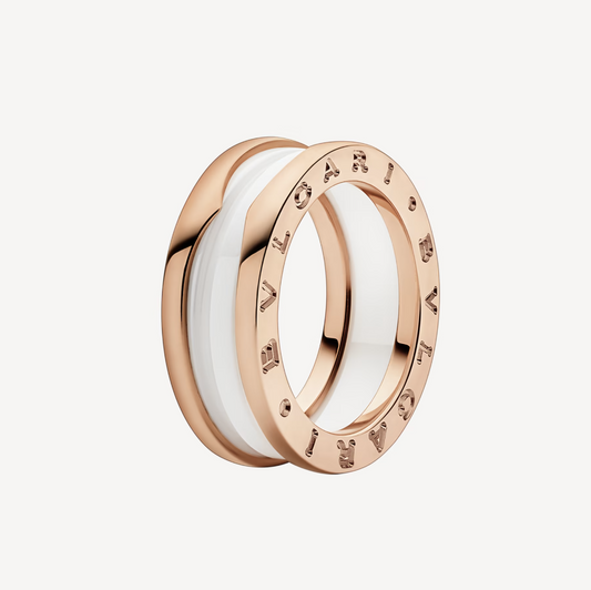 [Aura Jewels]ZERO 1 TWO-BAND LOOPS AND WHITE CERAMIC SPIRAL PINK GOLD RING