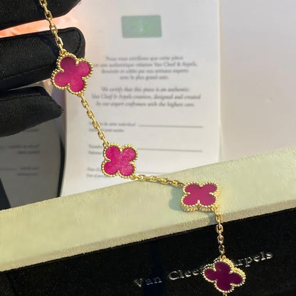 [Aura Jewels]NEW CLOVER 5 MOTIFS PINK ENAMEL BRACELET