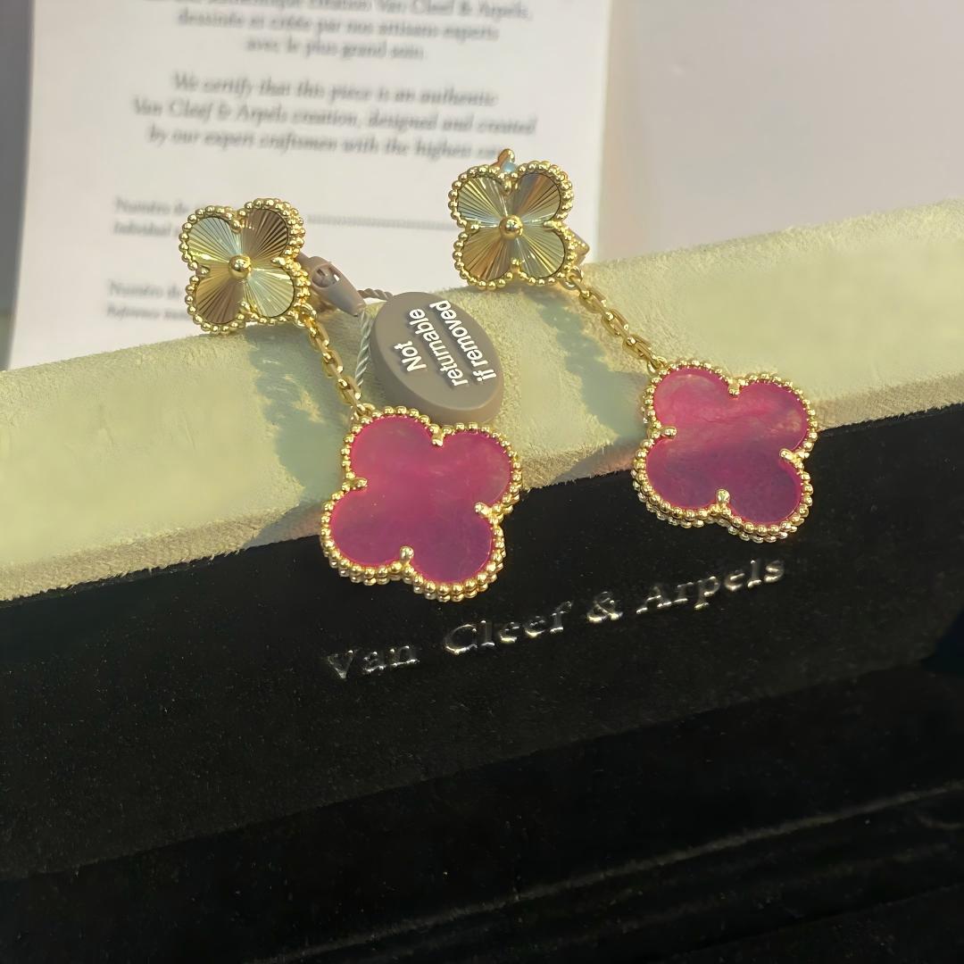 [Aura Jewels]NEW CLOVER 2 MOTIF PINK ENAMEL EARRINGS