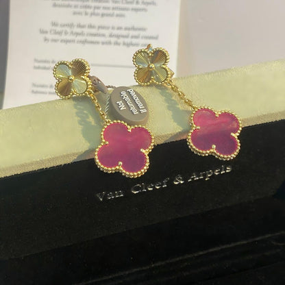 [Aura Jewels]NEW CLOVER 2 MOTIF PINK ENAMEL EARRINGS