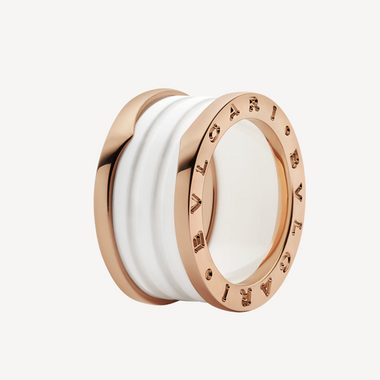 [Aura Jewels]ZERO 1 FOUR-BAND LOOPS AND WHITE CERAMIC SPIRAL PINK GOLD RING