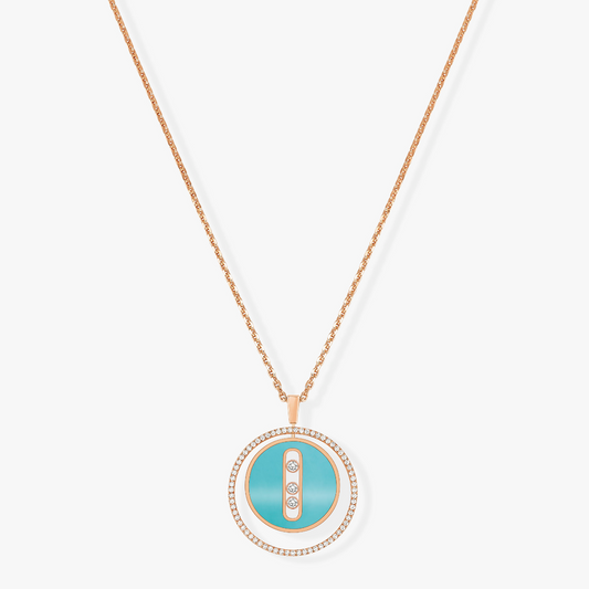[Regal Jewels]LUCKY MOVE 3 DIAMONDS TURQUOISE PINK GOLD DIAMOND NECKLACE