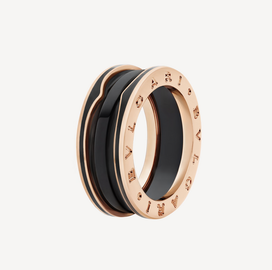 [Aura Jewels]ZERO 1 TWO-BAND WITH MATTE BLACK CERAMIC PINK GOLD RING
