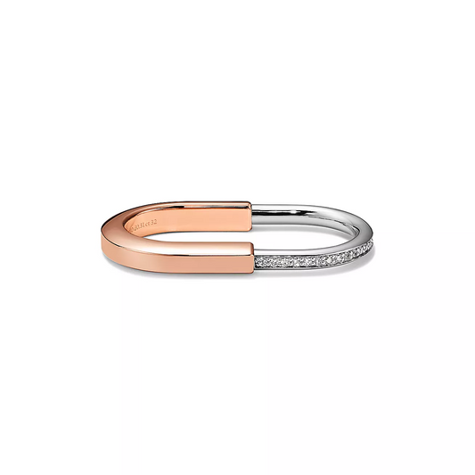 [Aura Jewelry]LOCK RING TOW-FINGER ROSE AND WHITE GOLD DIAMONDS