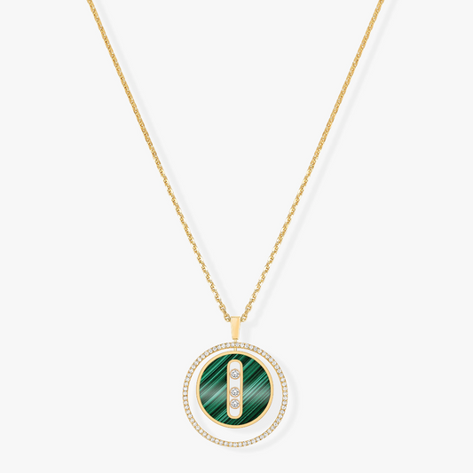 [Regal Jewels]LUCKY MOVE 3 DIAMOND MALACHITE GOLD DIAMOND NECKLACE