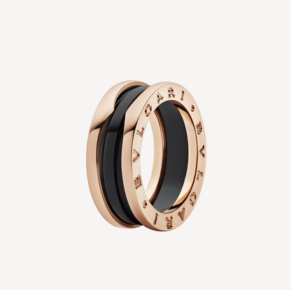 [Aura Jewels]ZERO 1 TWO-BAND LOOPS AND BLACK CERAMIC PINK GOLD RING