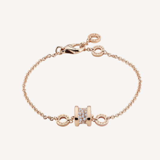 [Aura Jewels]ZERO 1 SOFT PINK GOLD WITH PAVED DIAMONDS ON THE SPIRAL BRACELET