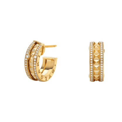 [Aura Jewels]ZERO 1 ROCK GOLD EARRINGS WITH STUDDED SPIRAL AND PAVED DIAMONDS