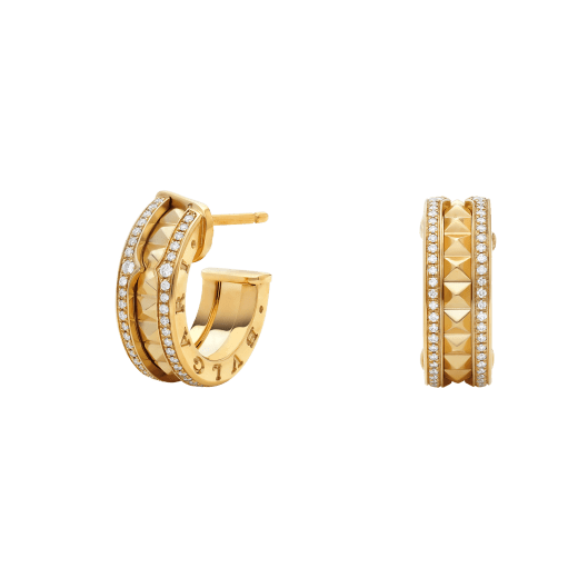 [Aura Jewels]ZERO 1 ROCK GOLD EARRINGS WITH STUDDED SPIRAL AND PAVED DIAMONDS