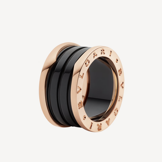 [Aura Jewels]ZERO 1 FOUR-BAND LOOPS AND BLACK CERAMIC SPIRAL PINK GOLD RING