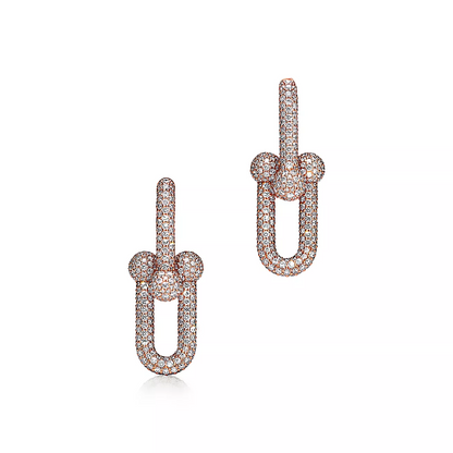 [Aura Jewelry]LARGE LINK EARRINGS PINK GOLD WITH PAVED DIAMONDS