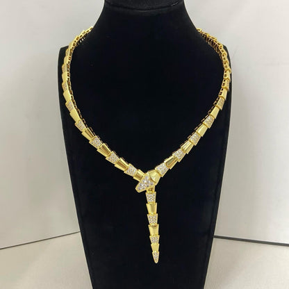 [Aura Jewels]NEW WIDE BAND INLAID DIAMOND SNAKE NECKLACE