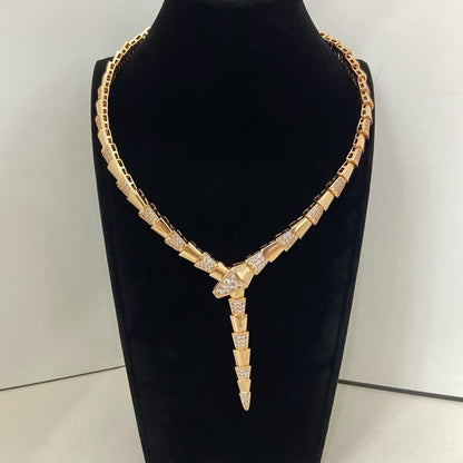 [Aura Jewels]NEW WIDE BAND INLAID DIAMOND SNAKE NECKLACE