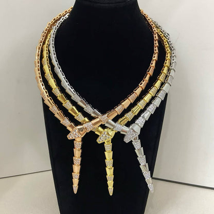 [Aura Jewels]NEW WIDE BAND INLAID DIAMOND SNAKE NECKLACE
