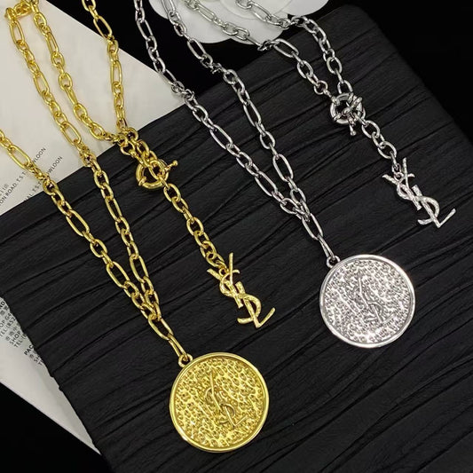 [Regal Jewels]Double-Chain Disc Pendant Necklace