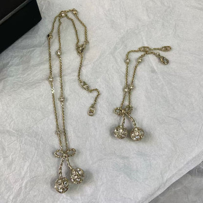 [Regal Jewels] Cherry Crystal Pavé Necklace & Stud Earrings& SeracelettB