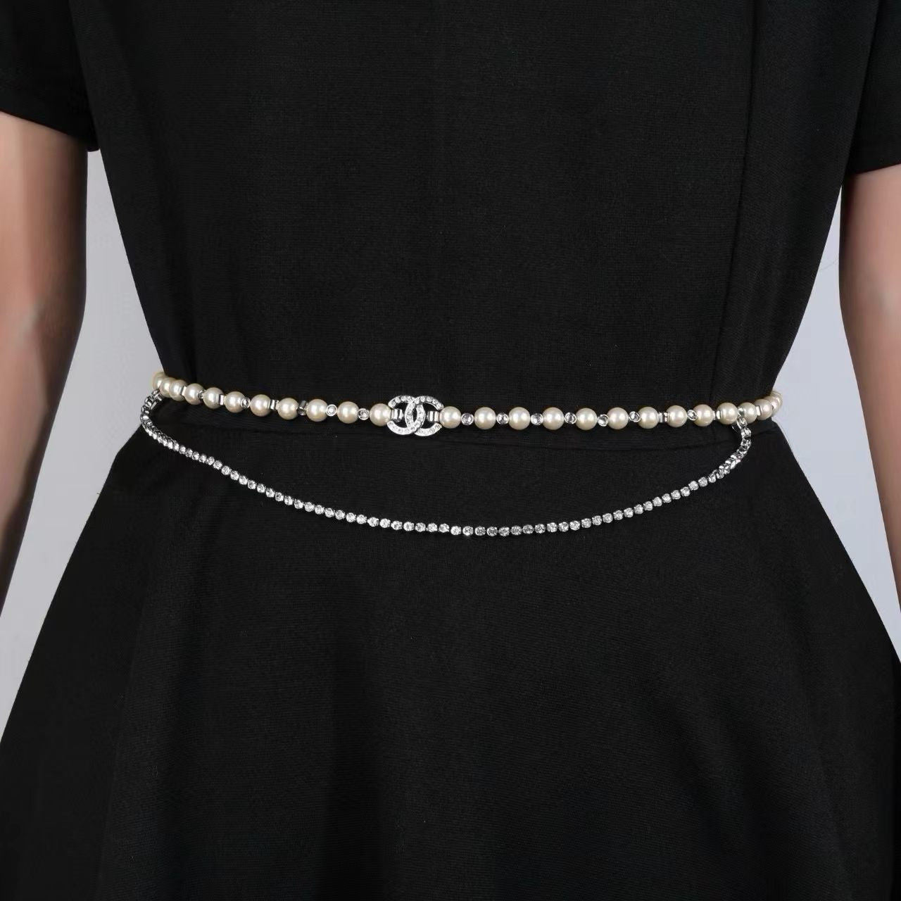 [Regal Jewels]Double C Pearl Waist Chain