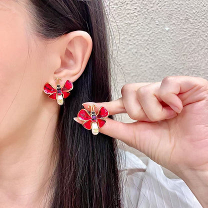[Regal Jewels] Ladybug Enamel & Faux Pearl Clip-On Earrings