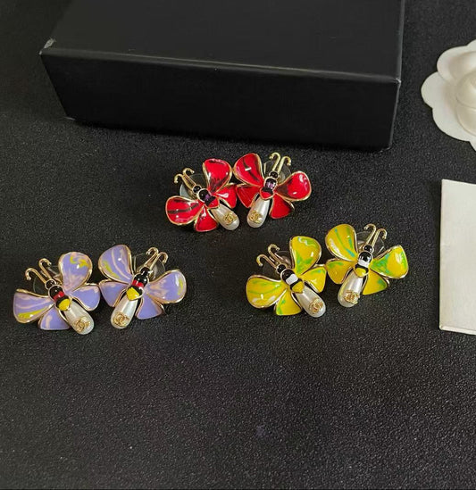 [Regal Jewels] Ladybug Enamel & Faux Pearl Clip-On Earrings