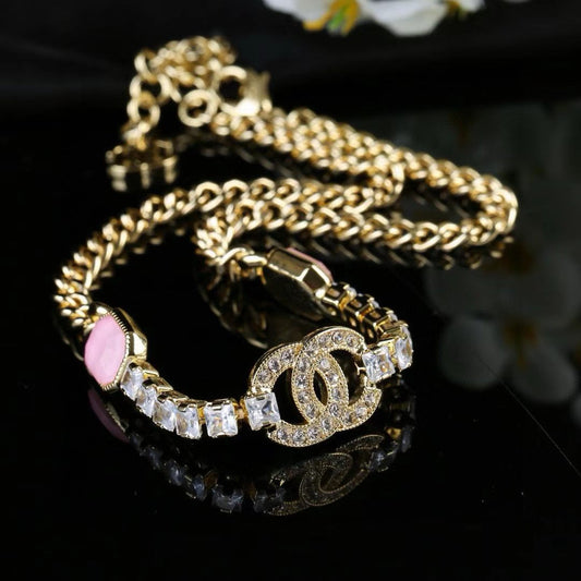 [Regal Jewels]Pink Sugar Cube Double CC Crystal Choker
