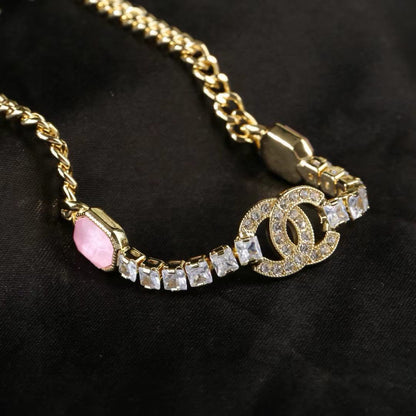 [Regal Jewels]Pink Sugar Cube Double CC Crystal Choker