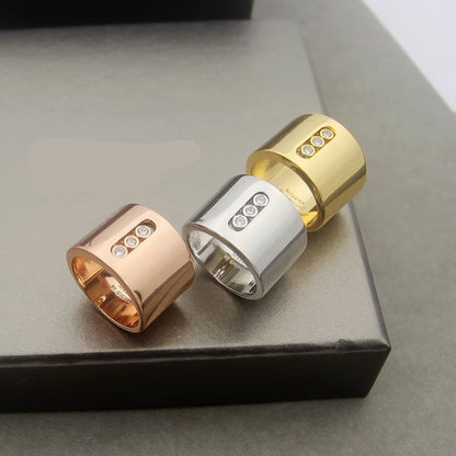 [Regal Jewelry] Move Wide 3 Moving Diamonds Wide Band Ring