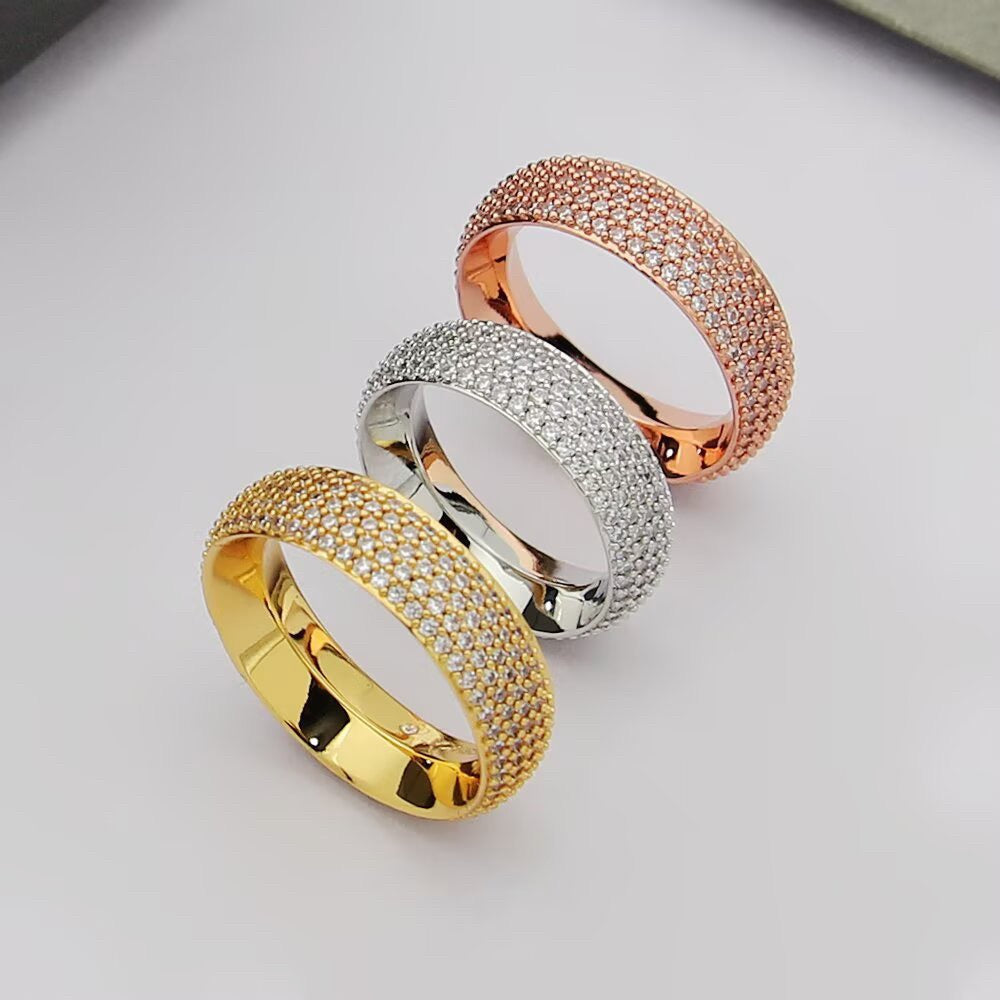 [Regal Jewelry]Fiery Full Pavé Diamond Wide Band Ring,