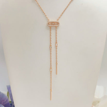 [Regal Jewelry] Moderniste Pavé Diamond Lariat Tie Necklace