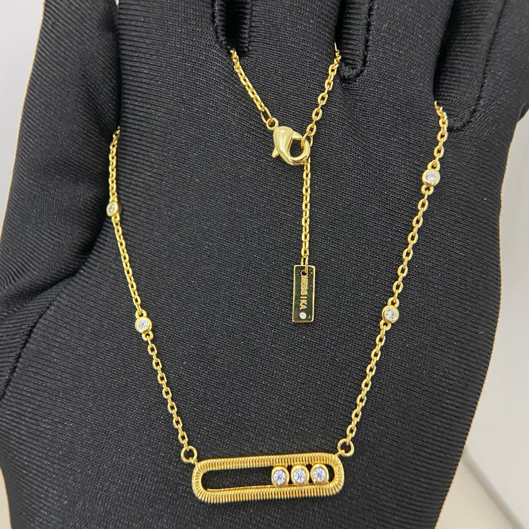 [Regal Jewelry] Baby Move Pavé Diamond‑Set Three‑Stone Sliding Necklace