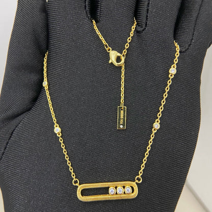 [Regal Jewelry] Baby Move Pavé Diamond‑Set Three‑Stone Sliding Necklace
