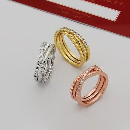 ¡®RegalJewelry¡¯Interlocking Three‑Band Half‑Diamond Ring