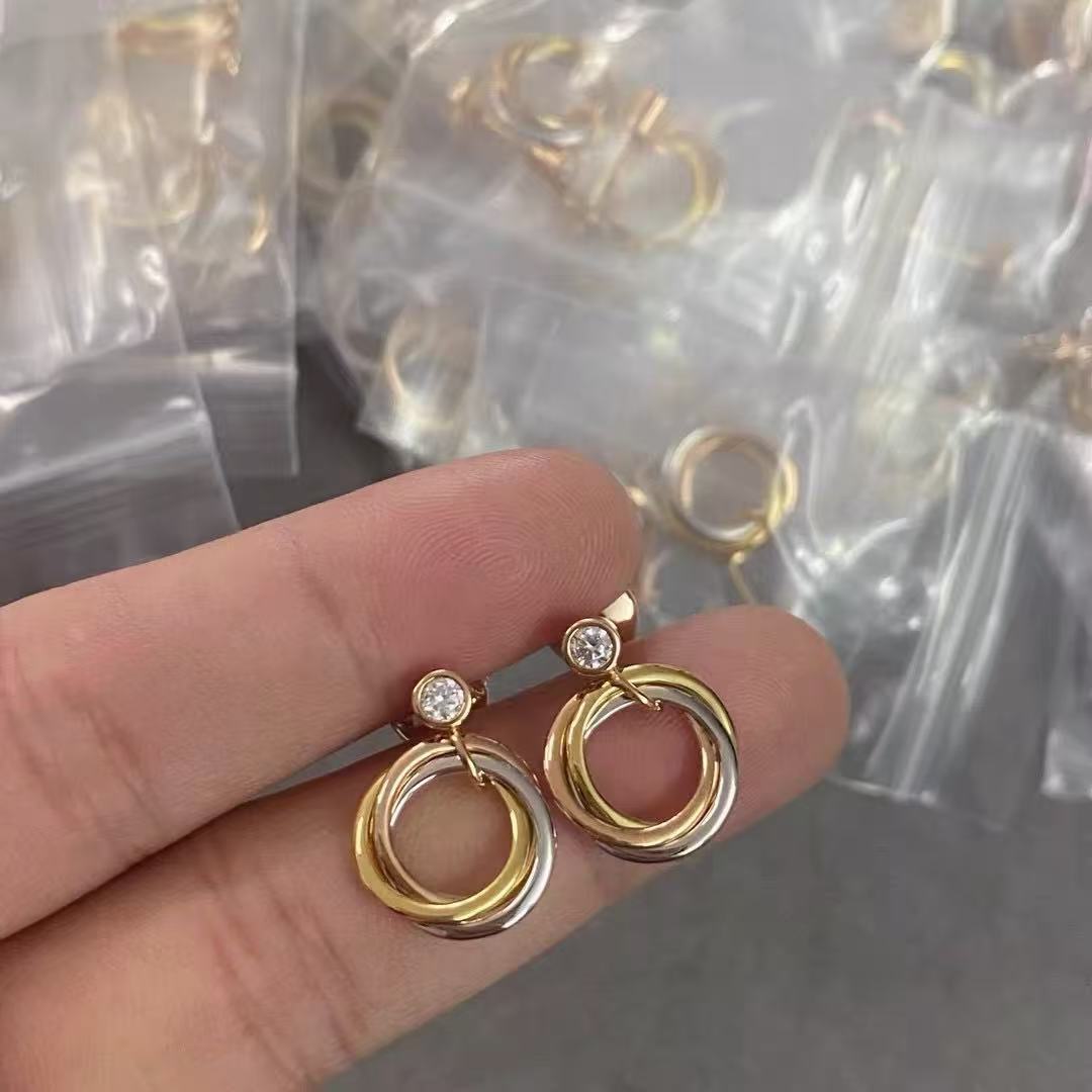 ¡®RegalJewelry¡¯Interlocking Three‑Band Diamond Drop Earrings