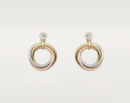 ¡®RegalJewelry¡¯Interlocking Three‑Band Diamond Drop Earrings