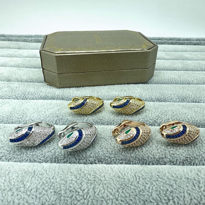 [Aura Jewels]FULL STONE TWO-TONE SNAKE EARRING STUDS