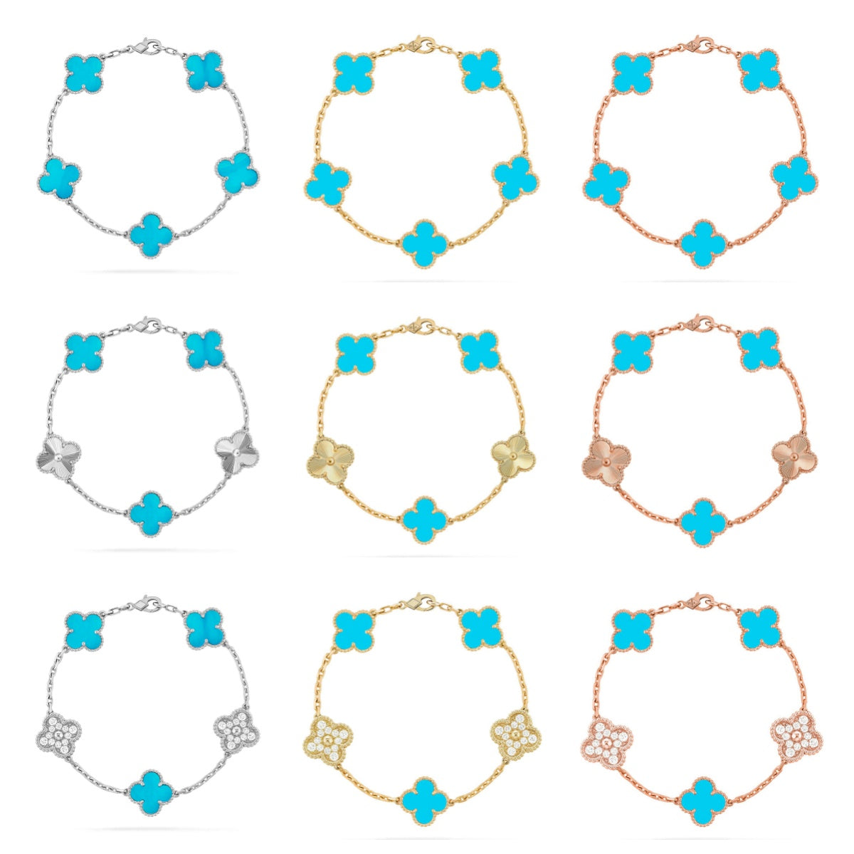 [Regal Jewels]CLOVER 5 MOTIF TURQUOISE BRACELET COLLECTION