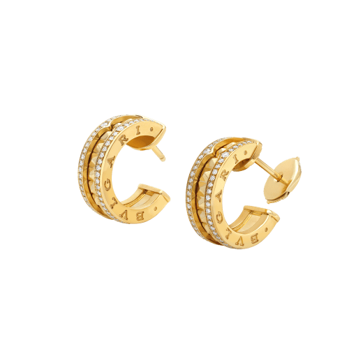 [Aura Jewels]ZERO 1 ROCK GOLD EARRINGS WITH STUDDED SPIRAL AND PAVED DIAMONDS