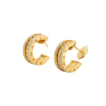 [Aura Jewels]ZERO 1 ROCK GOLD EARRINGS WITH STUDDED SPIRAL AND PAVED DIAMONDS