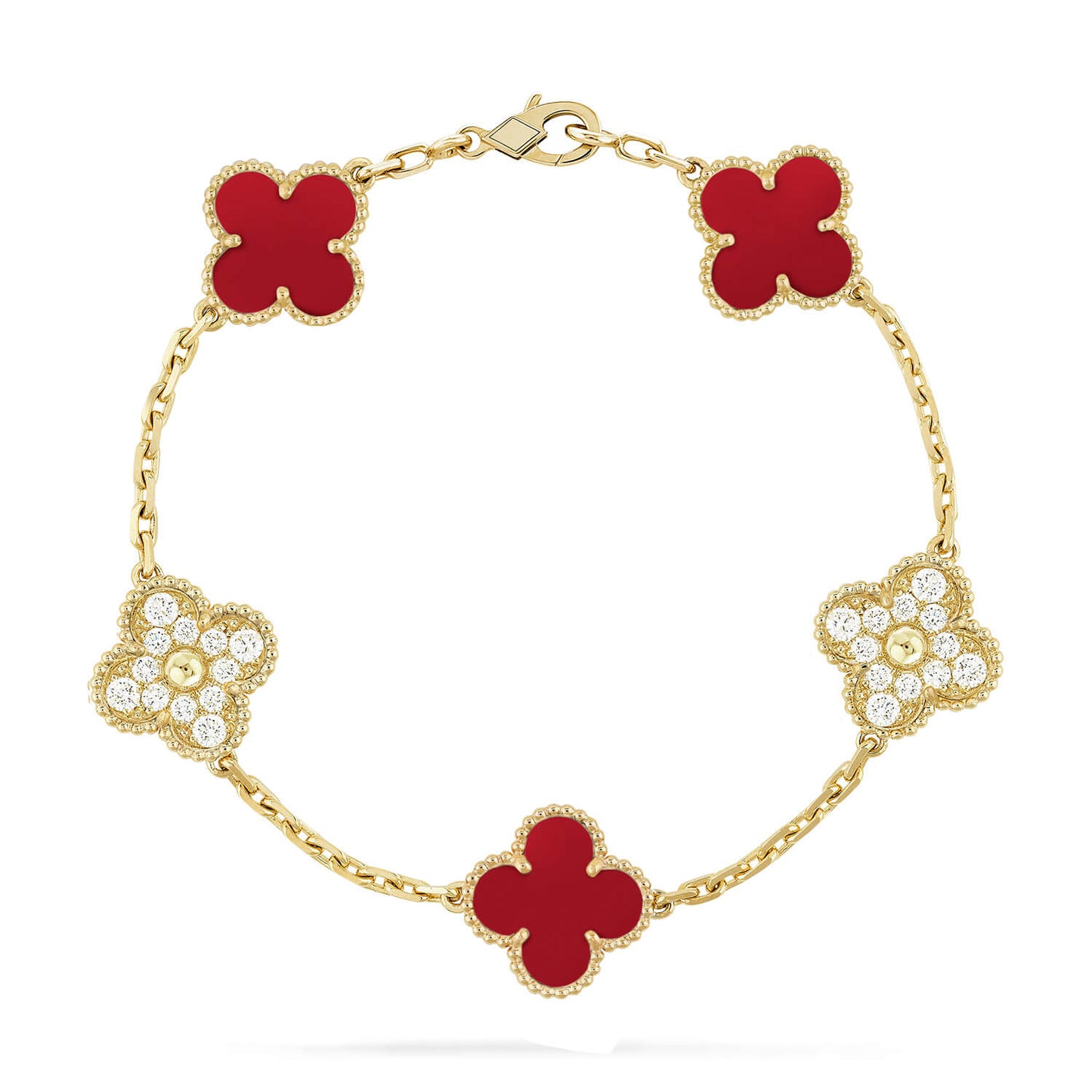[Regal Jewels] CLOVER 5 MOTIF RED CORNELIAN BRACELET COLLECTION
