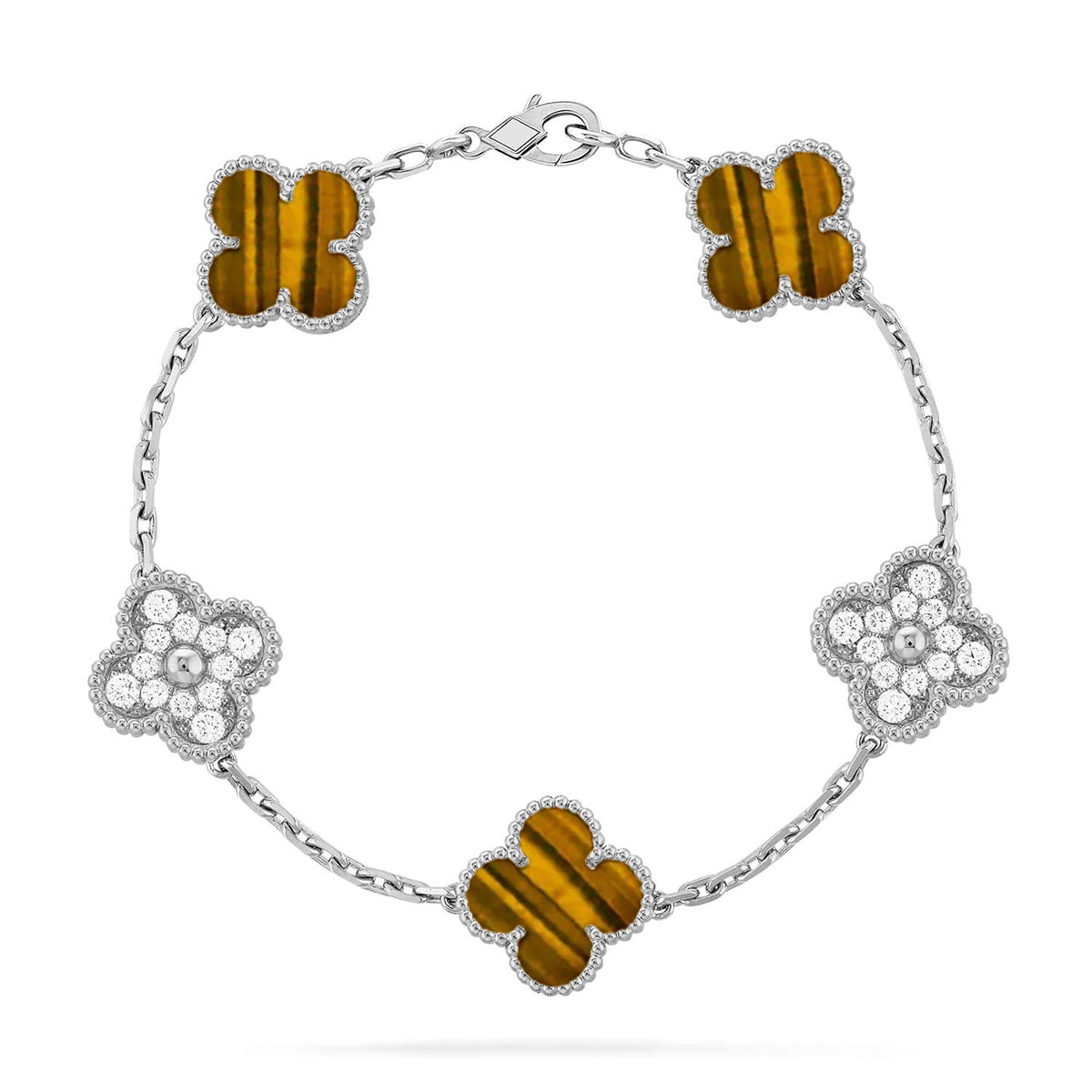 [Regal Jewels]CLOVER 5 MOTIFS TIGER EYE BRACELET COLLECTION