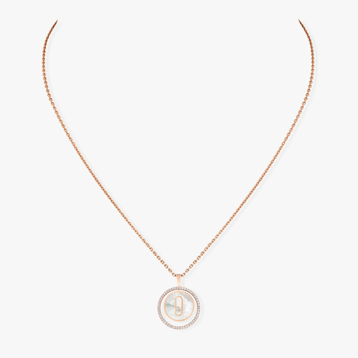 [Regal Jewels]LUCKY MOVE 1 DIAMOND WHITE MOTHER OF PEARL PINK GOLD DIAMOND NECKLACE