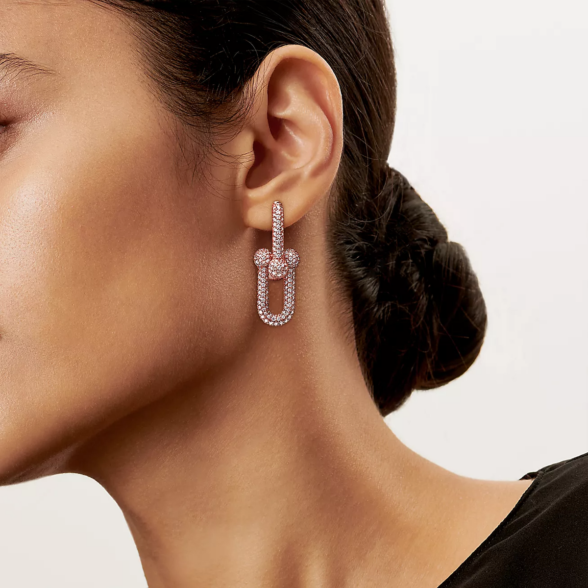 [Aura Jewelry]LARGE LINK EARRINGS PINK GOLD WITH PAVED DIAMONDS
