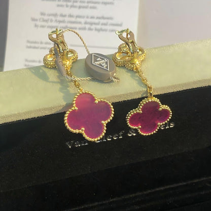 [Aura Jewels]NEW CLOVER 2 MOTIF PINK ENAMEL EARRINGS