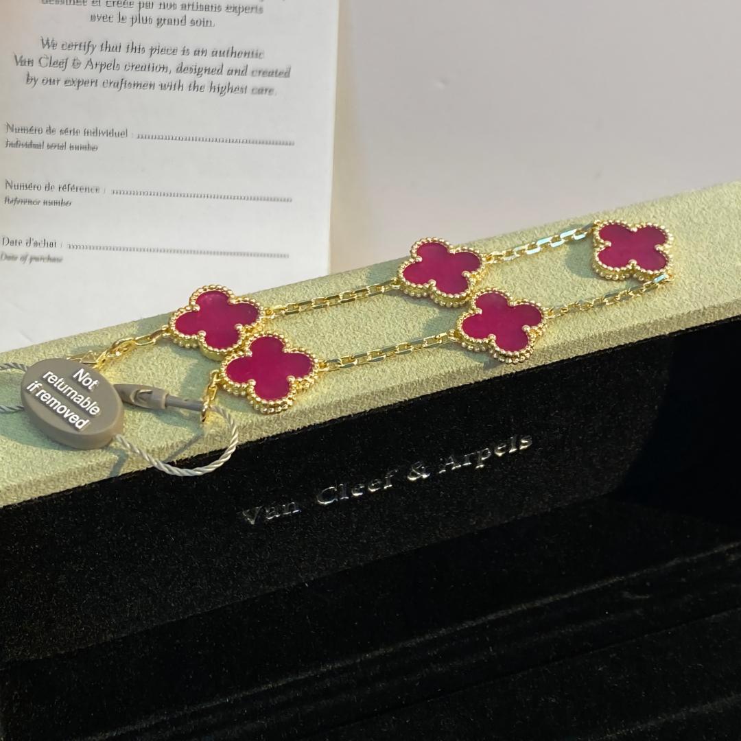 [Aura Jewels]NEW CLOVER 5 MOTIFS PINK ENAMEL BRACELET