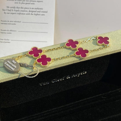 [Aura Jewels]NEW CLOVER 5 MOTIFS PINK ENAMEL BRACELET