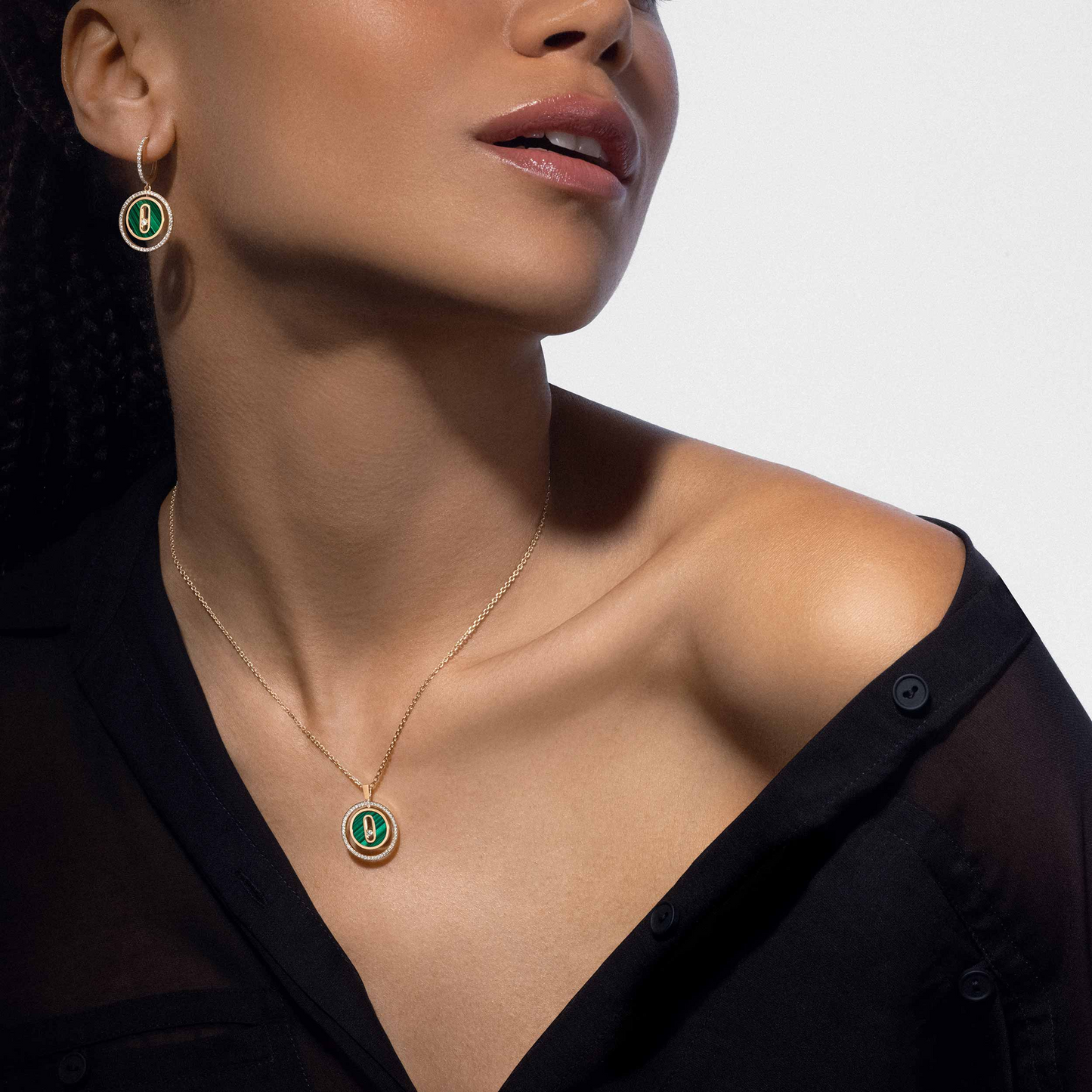 [Regal Jewels]LUCKY MOVE 1 DIAMOND MALACHITE GOLD DIAMOND NECKLACE