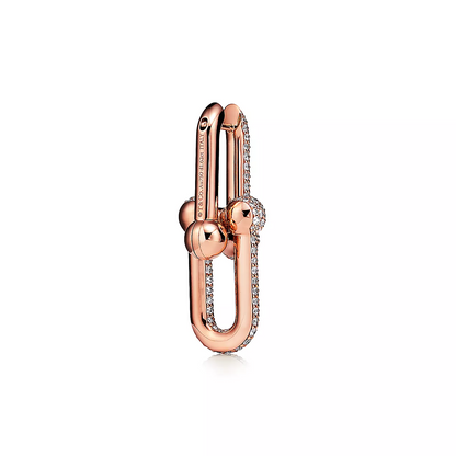 [Aura Jewelry]LARGE LINK EARRINGS PINK GOLD WITH PAVED DIAMONDS