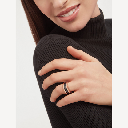 [Aura Jewels]ZERO 1 TWO-BAND LOOPS AND BLACK CERAMIC PINK GOLD RING
