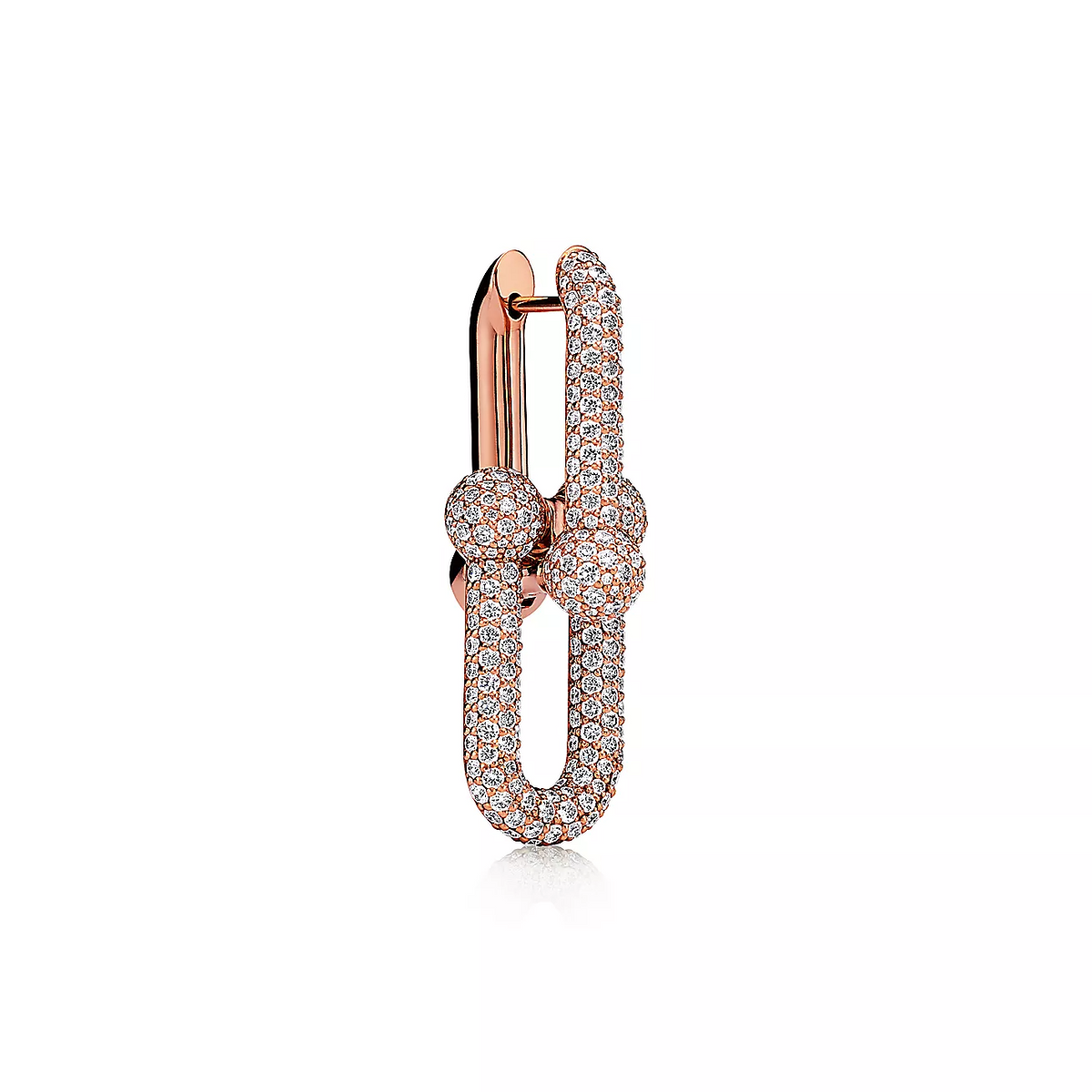 [Aura Jewelry]LARGE LINK EARRINGS PINK GOLD WITH PAVED DIAMONDS