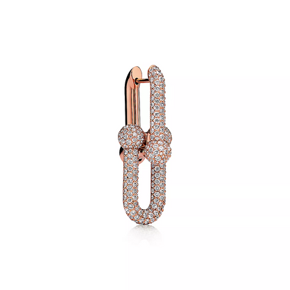 [Aura Jewelry]LARGE LINK EARRINGS PINK GOLD WITH PAVED DIAMONDS