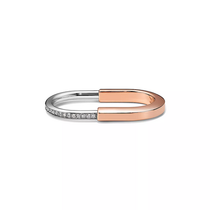 [Aura Jewelry]LOCK RING TOW-FINGER ROSE AND WHITE GOLD DIAMONDS
